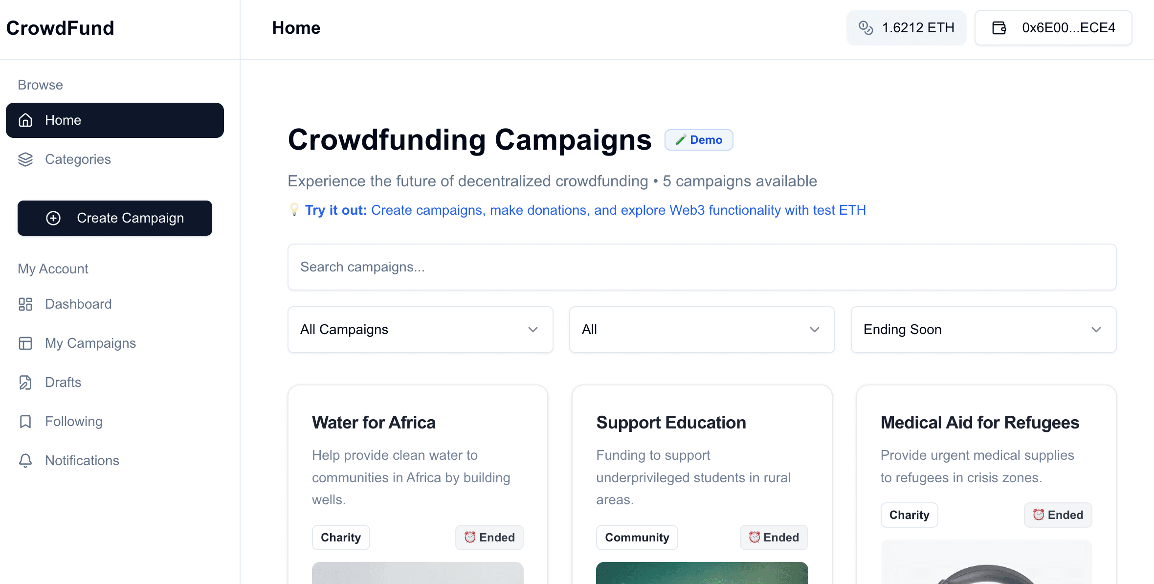 Decentralised Crowdfunding Platform